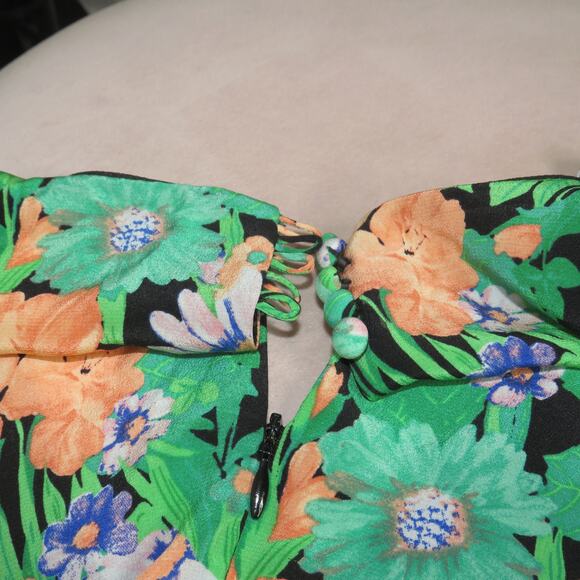 Sandro Green Floral Print V-Neck Eudelin Silk Romper - Picture 8 of 13